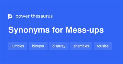 Find 44 ways to say MESS UP, along with antonyms, related words, and example sentences at Thesaurus. . Messups synonym